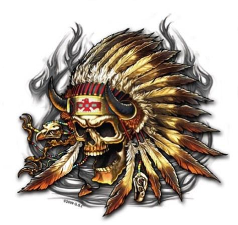 Indian skull & headdress motorcycle vinyl sticker/decal art by hot leathers