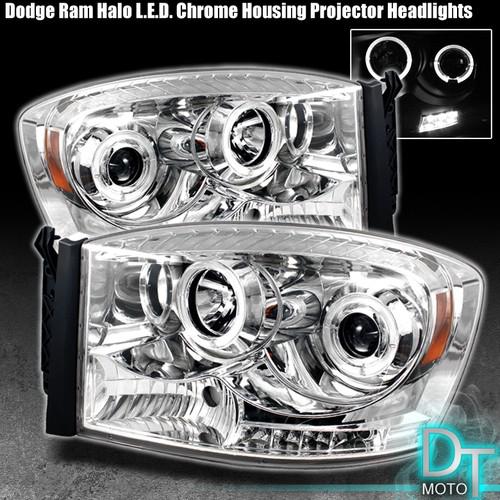 06-08 dodge ram dual halo projector led headlights lights lamps left+right