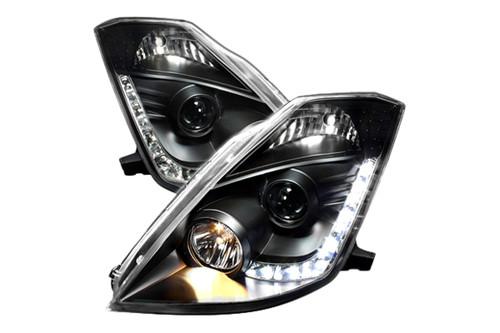 Spyder n350z02drl black clear projector headlights head light w leds drl