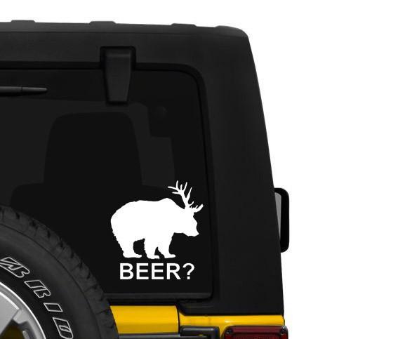 Beer bear - 6 inch vinyl decal - what do you get when you cross a deer and bear?
