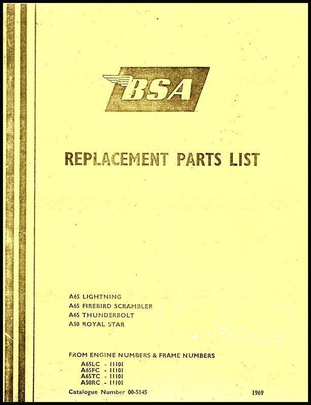 1969 bsa a50 a65 firebird scrambler thunderbolt lightning parts book pn# 00-5145
