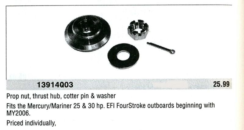 Prop nut kit for mercury outboards  part# 13914q03