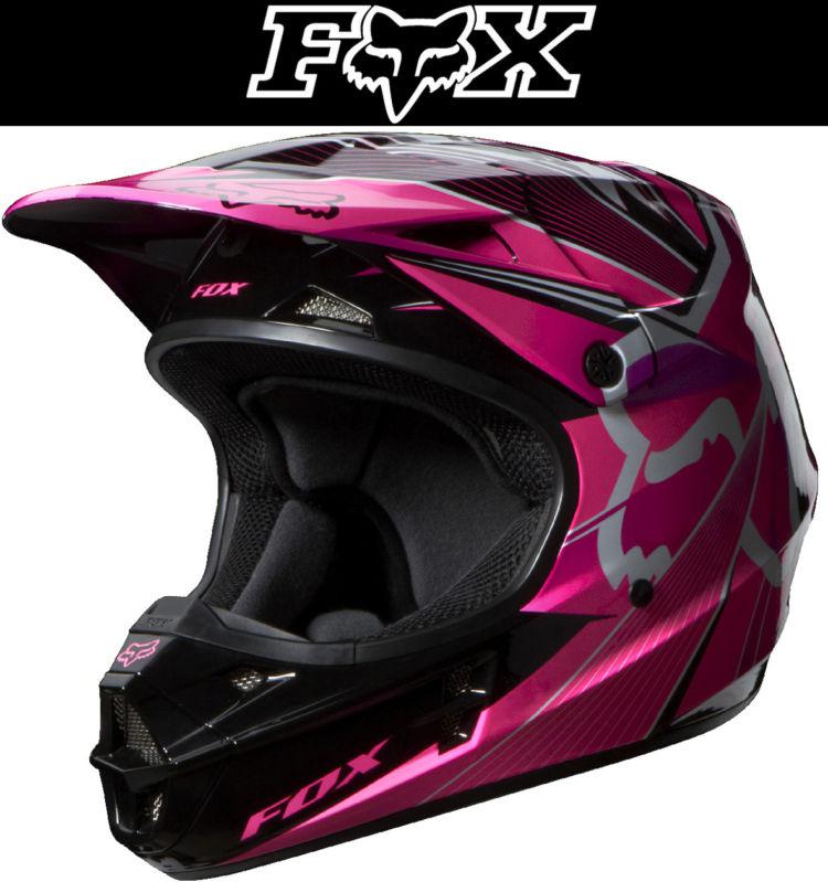 Fox racing v1 radeon pink black white dirt bike helmet motocross mx atv 2014