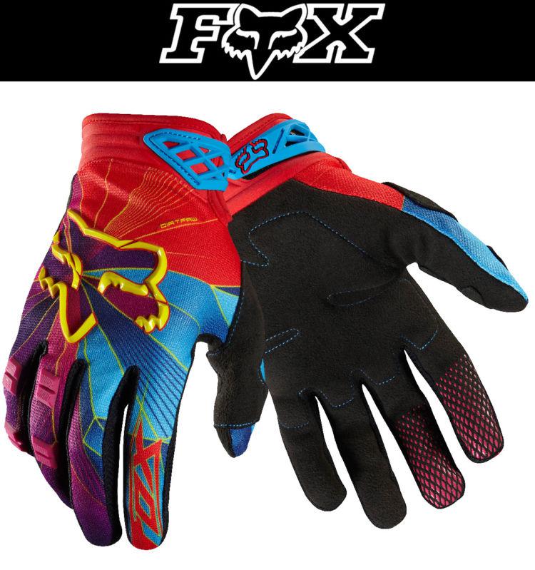 Fox racing dirtpaw radeon blue red dirt bike gloves motocross mx atv 2014