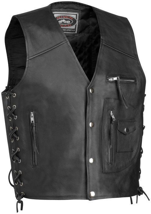 River road 4-pocket leather motorcycle vest black 2xl/xx-large