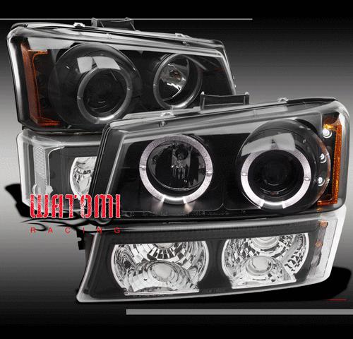 03-06 chevy silverado pickup halo led projector head light+bumper black ls lt ss