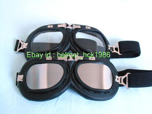 2 pcs uv moto cruiser black biker rf steampunk goggles clear + silver sunglasses