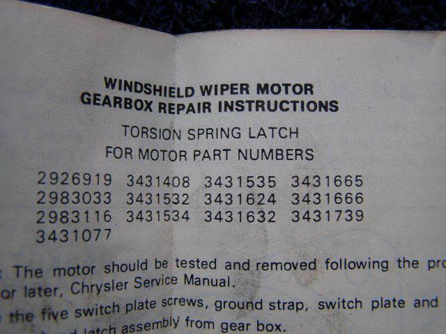 Nos mopar 69-73 3 spd wiper motor (plate-latch) repair pkg 