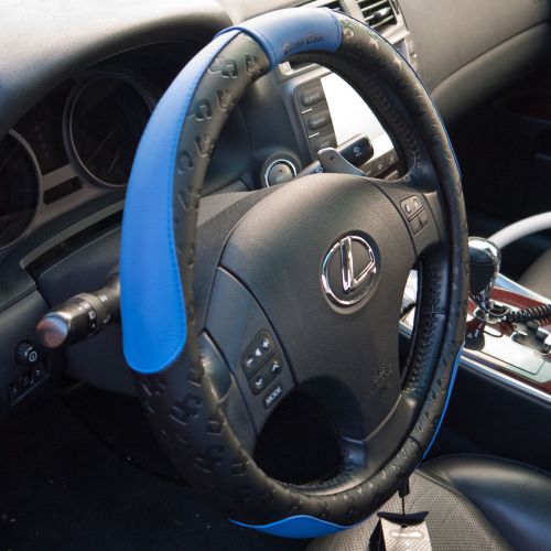 Black blue logo pvc leather size m embossed steering wheel cover 5106_a new