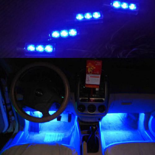 Car interior decorative light 3led 4pcs blue bulbs w/ cigarette lighter #614