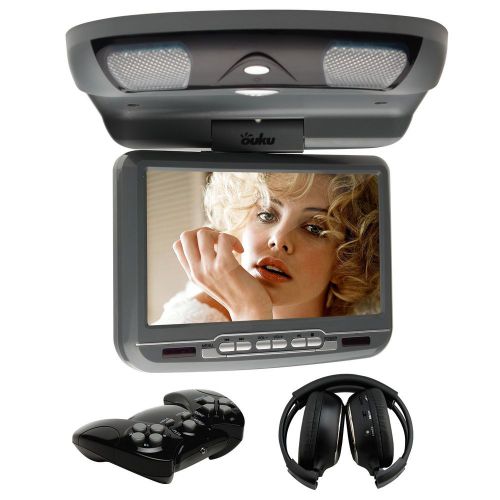 Gray 9&#039;&#039; overhead flip down car usb cd dvd video player game roof mount+headset