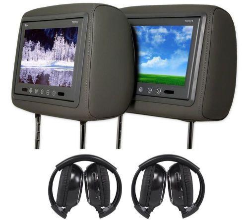 Pair of tview t921pl 9&#034; gray headrest car video monitors + 2 wireless headsets