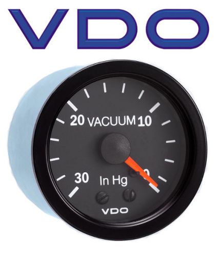 Vdo 150-131 vision black mechanical vacuum gauge 30&#034;hg 12v w/ tubing &amp; adapter