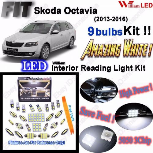 9 bulbs led interior light kit xenon white room lamp for skoda octavia 2013-2016