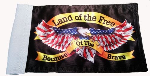 Small biker flag land of the free because of the brave motorcycle flag  6&#034; x 9&#034;