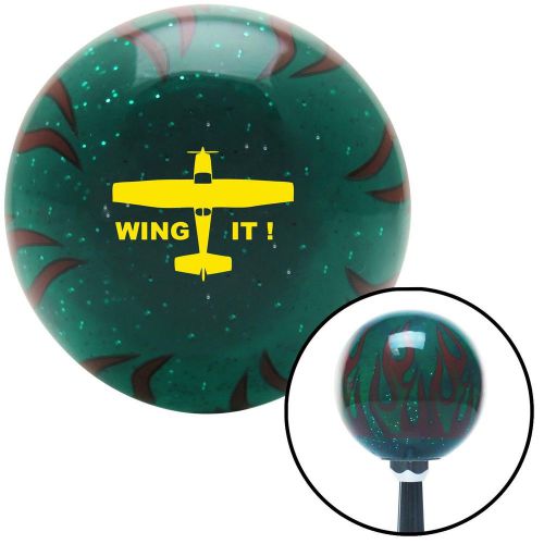 Yellow wing it green flame metal flake shift knob with m16 x 1.5 insertsolid