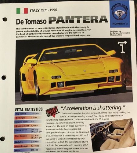 De tomaso pantera 1971-1996  hot cars poster with vital statistics