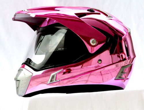 Masei 311 motocross atv dot dirtbike helmet chrome pink l xl (silver visor)