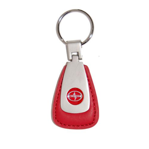 Scion trd key chain fob brushed chrome red leather red scion logo