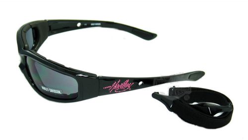 Harley women&#039;s goggle black frame  pink rhinestone script sunglasses