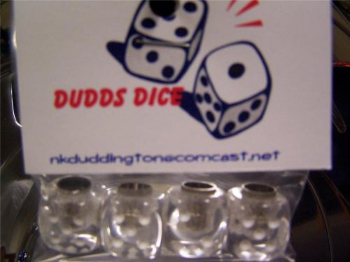 Dudds dice clear w/white dots dice valve stem caps fits ford, chevy, etc.