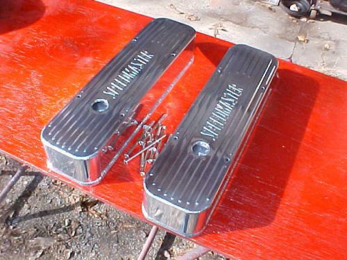 Tall ribbed polished aluminum fabricated valve covers,chevy sbc,rat rod,350-400