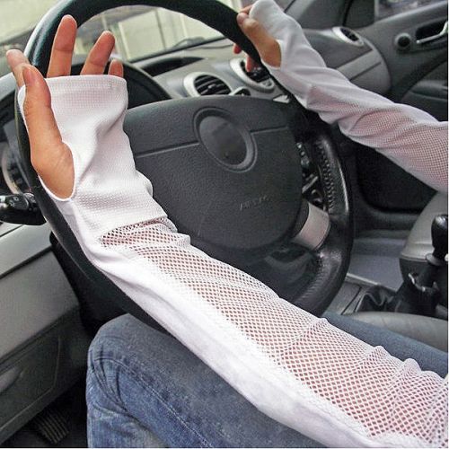 Long sleeve arms uv sun protection for car driving / white