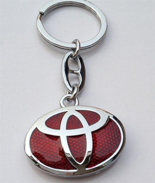 New 3d chrome plate keyrings key fob chains car logo double sided fit toyota