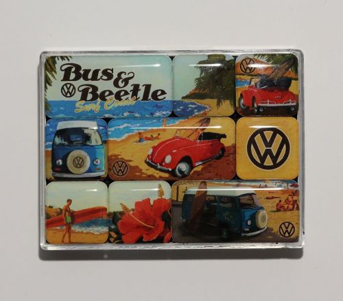 Vw surf &gt; nostalgic art  vw  magnet set /german made  bus bug../   nice   gift.?