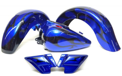 New flhrci road king classic blue with black tribal flames custom paint set