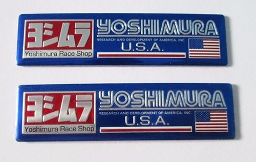 2x yoshimura aluminum usa plate decal exhaust system sticker blue