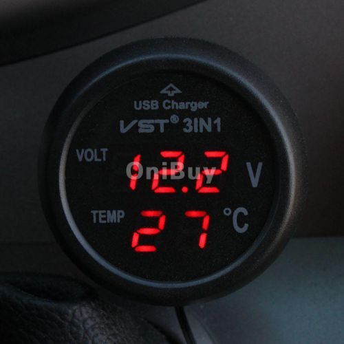 Car red led digital voltage meter thermometer temperature gauge charger