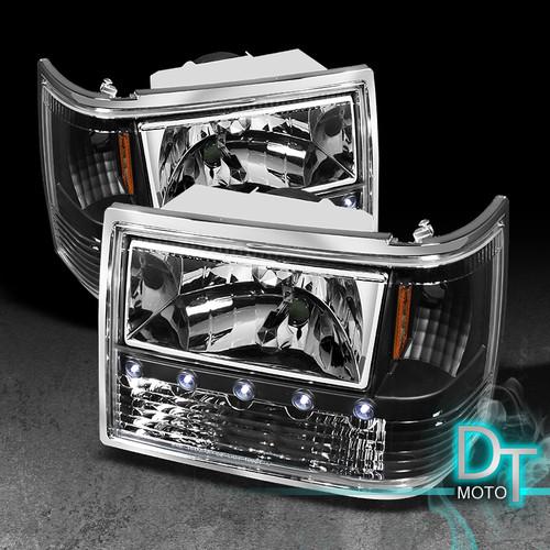93-98 jeep grand cherokee black led crystal headlights 6in1 bumper corner lamps