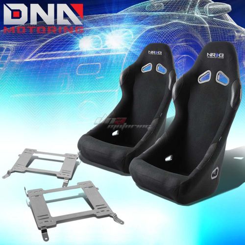 Nrg black cloth bucket racing seats+full stainless bracket for 00-05 eclipse 3g