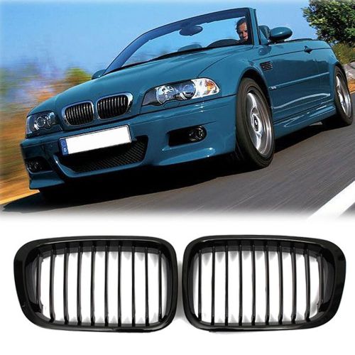 2pcs abs bright black front kidney grille grill fit bmw e46 3 series 1999-2001