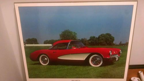 1956 corvette color picture on wood frame. free shipping!!  19x14 1/2