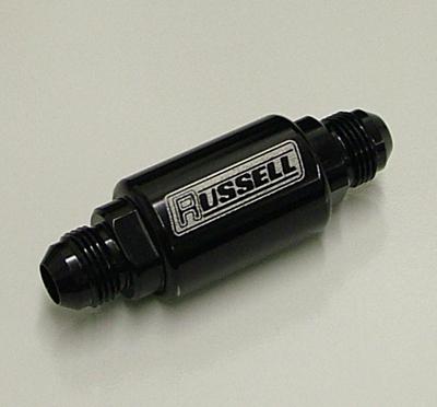 Russell 650103 aluminum in-line fuel filter -8 an black