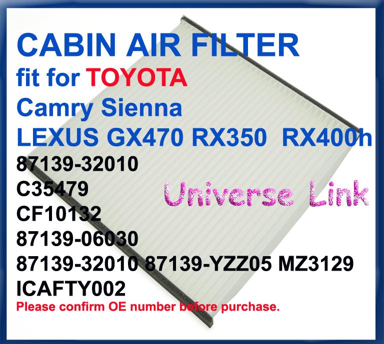 Cabin air filter toyota lexus camry gx470 rx350 sienna rx400h 87139-32010 new