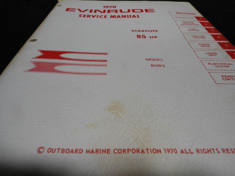 Original factory 1970 service manual # item_4690 evinrude 85hp outboard boat 