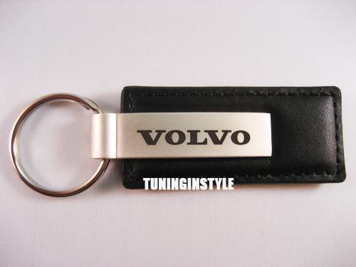 Volvo logo black leather keychain key fob keyring