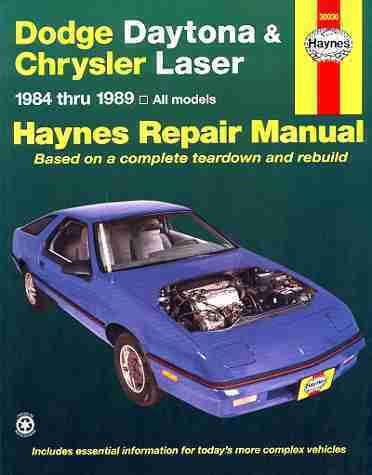 Dodge daytona chrysler laser repair shop manual 1984 v1985 1986 1987 1988 1989