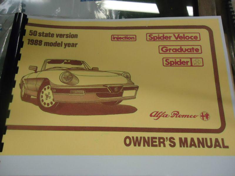 Alfa romeo spider owners manual  book copy 1988 models usa models nice