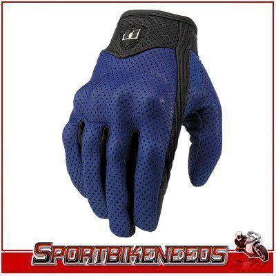 Icon pursuit blue perforated leather glove large