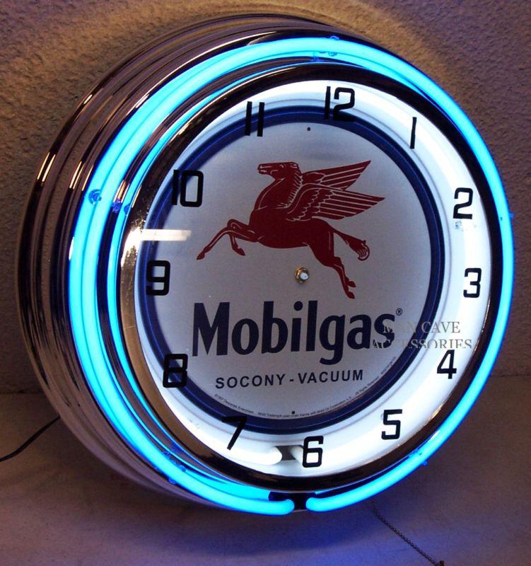 18" mobilgas pegasus double neon clock gas station oil lube mobil socony vacuum