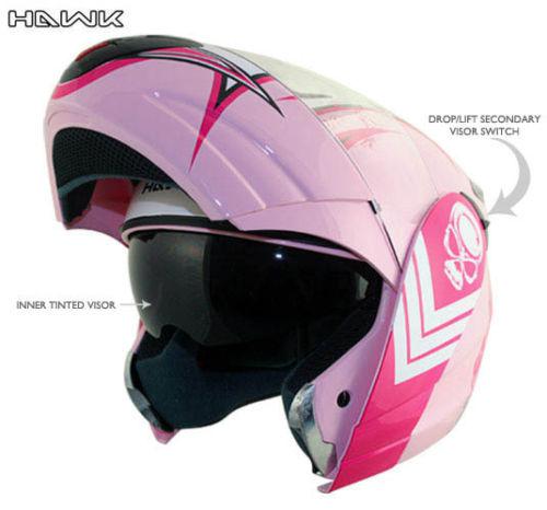 Hawk pink queen dual visor modular helmet  xs s m l