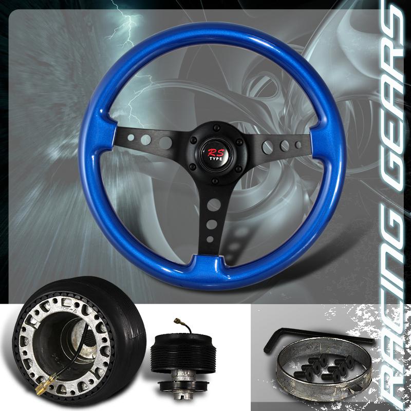 Nissan jdm 345mm 6 hole lug blue wood grain style deep dish steering wheel + hub
