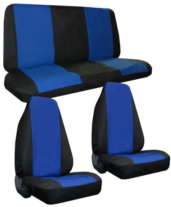 Blue black faux leather high back bucket car truck suv seat covers 4 piece pkg x