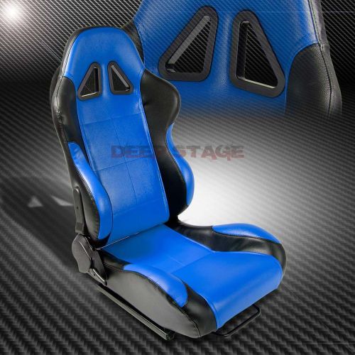 2 x blue/black pvc leather sports style racing seats+mounting sliders right side