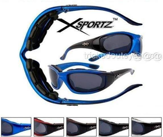 Motorcycle goggles sunglasses blue & black frame foam padded motorbike bicycle