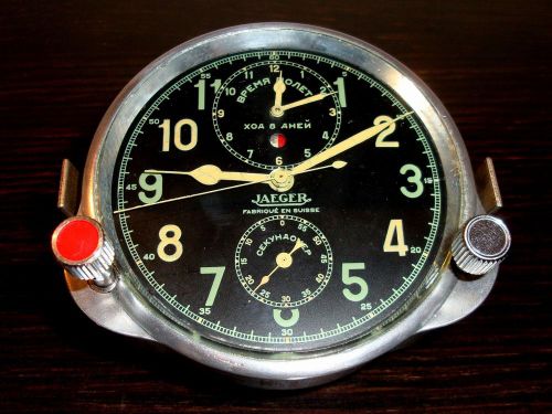 Vintage swiss clock chronograph jaeger lecoultre 8 days russian air force wwii